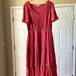 Soft Coral flutter sleeve summer midi-dress